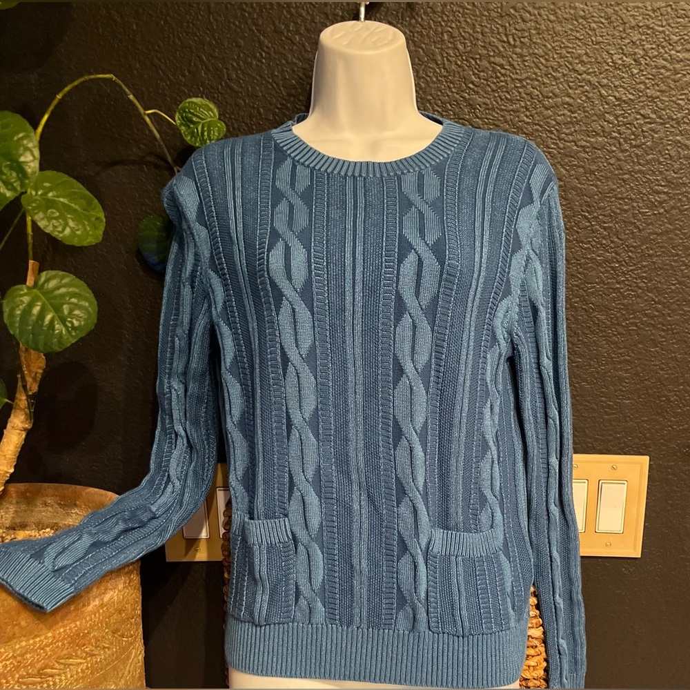 Brooks Brothers Teal knit Blue Cable-Pattern Crewneck Sweater